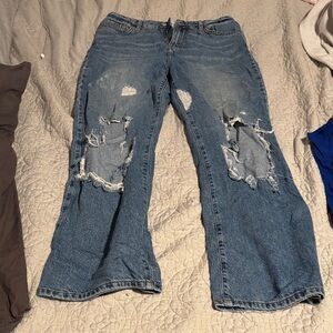Forever 21 Distressed Wide Leg Blue Jeans